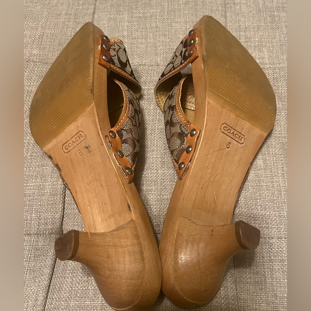 Coach Signature Canvas Brown Slip-On Sandals - Picture 3 of 5
